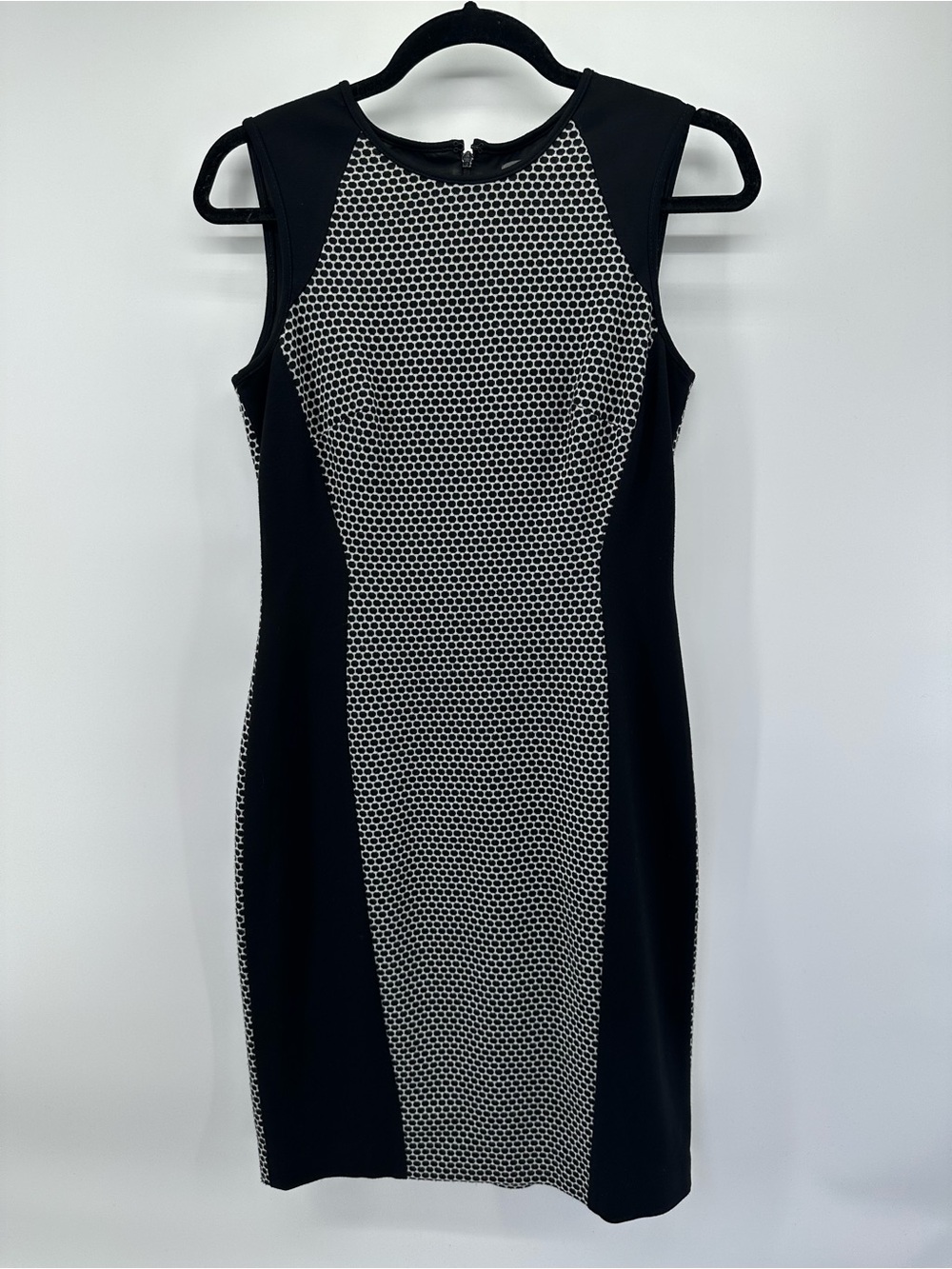 Vince Camuto Black and White Paneled with Lining Midi Sheath Dress